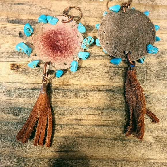 Hand Crafted Turquoise and Brown Earrings - Picture 5 of 5
